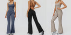 Jumpsuit Cross Open Back, Flared Wide Leg
